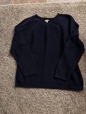 Talbots Navy Crewneck Sweater with Raglan Braid Detail